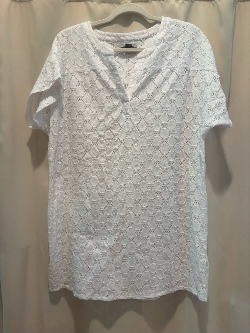 Lands' End White Short-Sleeve Eyelet cover-up dress